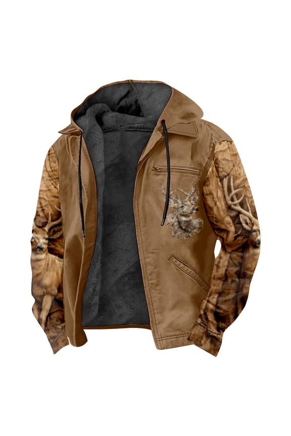 Camouflage Elk Hunting Deer Winter Coat Unisex Long Sleeve Zipper Hoodie Women Men Outdoor Jacket Parkas