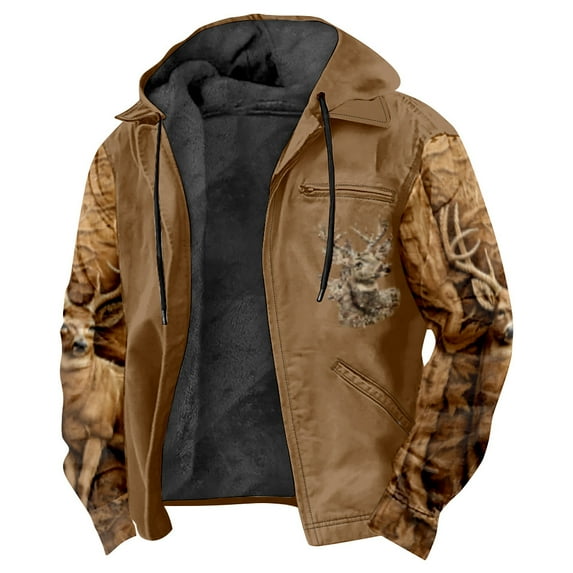 Camouflage Elk Hunting Deer Winter Coat Unisex Long Sleeve Zipper Hoodie Women Men Outdoor Jacket Parkas