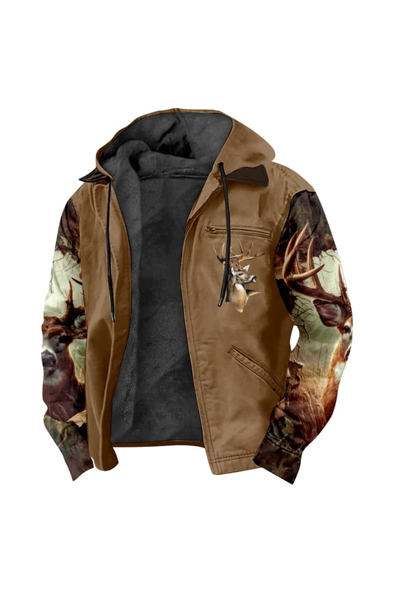 Camouflage Elk Hunting Wildlife Deer Jacket Parkas Long Sleeve Zipper Hoodies Women Men Outdoor Winter Coat