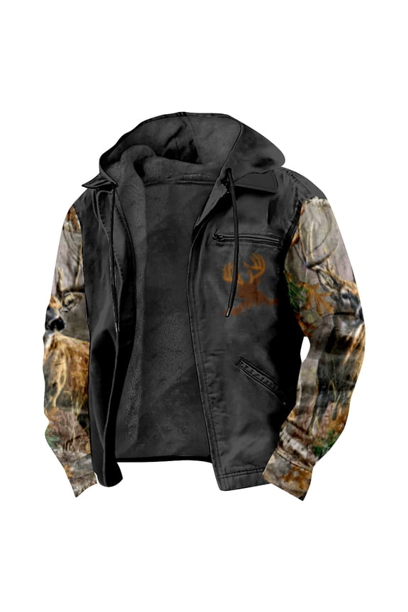 Camouflage Elk Print Hunting Wildlife Deer Zipper Hoodies Long Sleeve Jacket Parkas Women Men Winter Coat