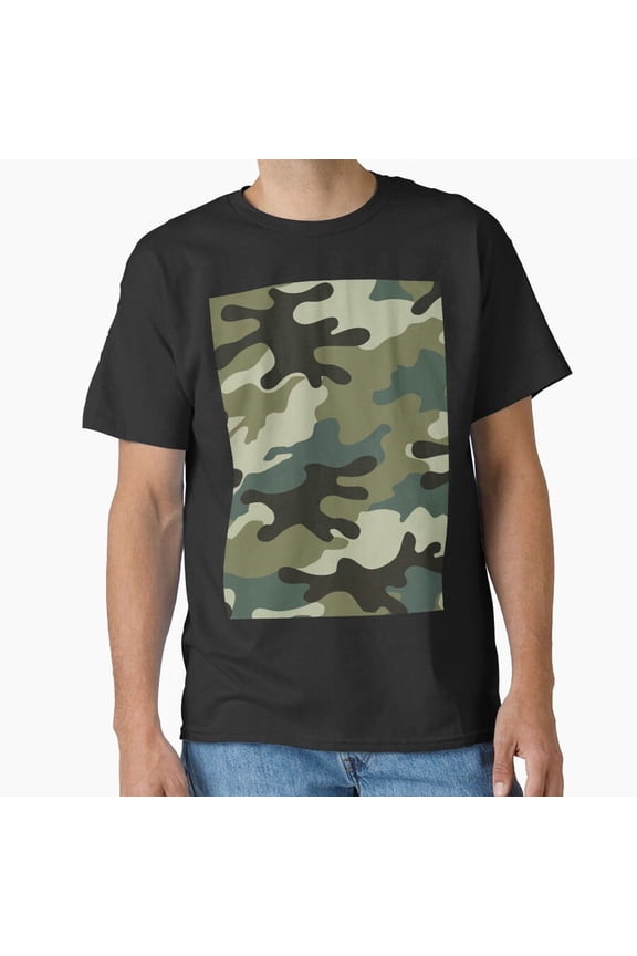 Camouflage Emerald Green Teal Forest Brown Military Pattern T-Shirt, for Men & Women, up to Size 5XL