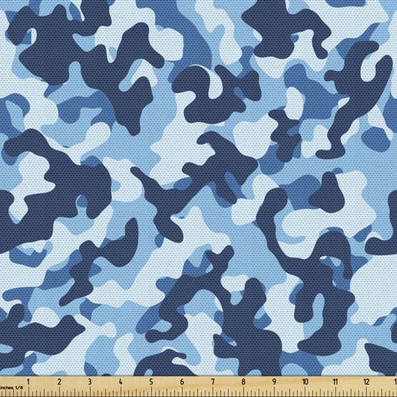Ambesonne Camouflage Fabric by the Yard Upholstery, Blue Toned Design, 5 Yards, Blue Coconut