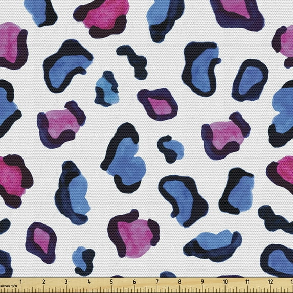 Ambesonne Camo Fabric by the Yard Upholstery, Animal Skin Watercolors, 2 Yards, Black Pink and Blue