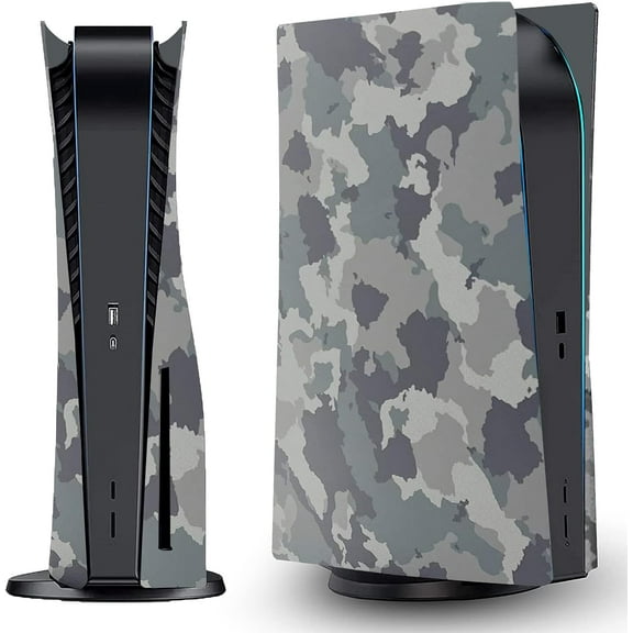 Camouflage Face Plates Cover Shell Panels for PS5 Disc Edition Console, For Playstation 5 Accessories Faceplate Protective Shell Replacement Plate (Gray Camouflage)