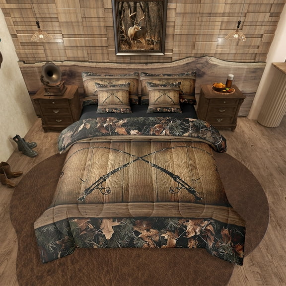 Erosebridal Camouflage Fishing 7 Piece Bedding Set Full Fishing Line Rod Comforter Set Rustic Farmhouse Tree Branches Camo Bed In A Bag Teen Adults Cabin Lodge Bed Set Soft Lightweight