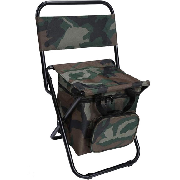 Camouflage Fishing Chair for Camping | with Cooler Bag, Foldable, Compact | Stool