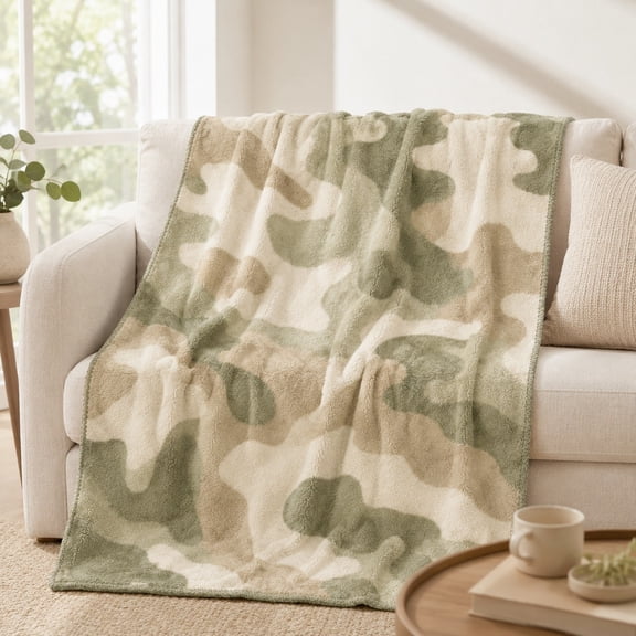 Camouflage Fleece Blanket, Soft Polyester Throw, 280 GSM, Multicolor
