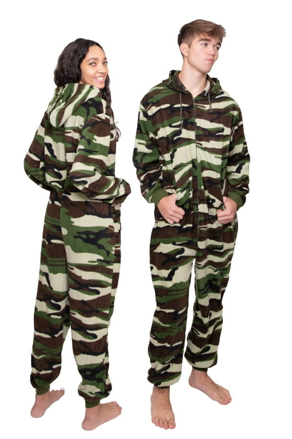 Camouflage Fleece Hoodie Onesie Pajama with Drop Seat Men & Women