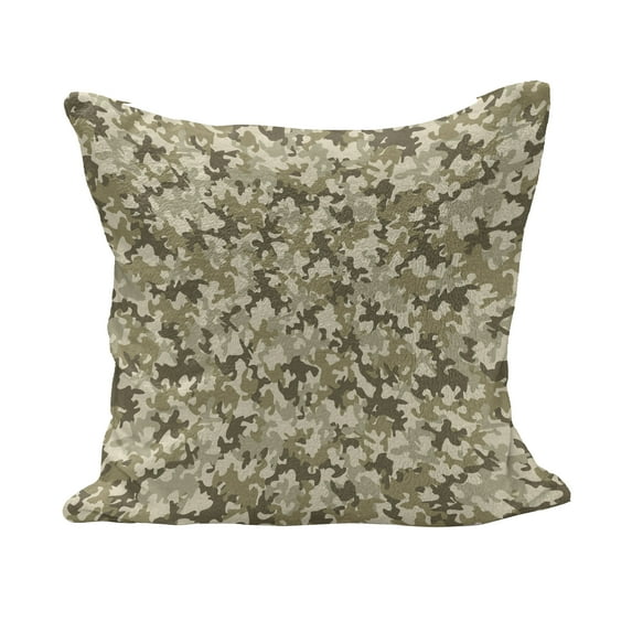 Camouflage Fluffy Throw Pillow Cushion Cover, Faded Color Uniform Pattern Classic Camouflage Grunge Vintage Fashion, Decorative Square Accent Pillow Case, 26" x 26", Khaki Olive Green, by Ambesonne