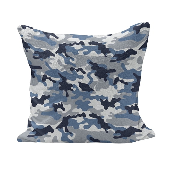 Camouflage Fluffy Throw Pillow Cushion Cover, Illustration Abstract Soft Colors Pattern Surreal Shapes Design Art, Decorative Square Pillow Case, 20" x 20", Slate Blue Indigo Grey, by Ambesonne