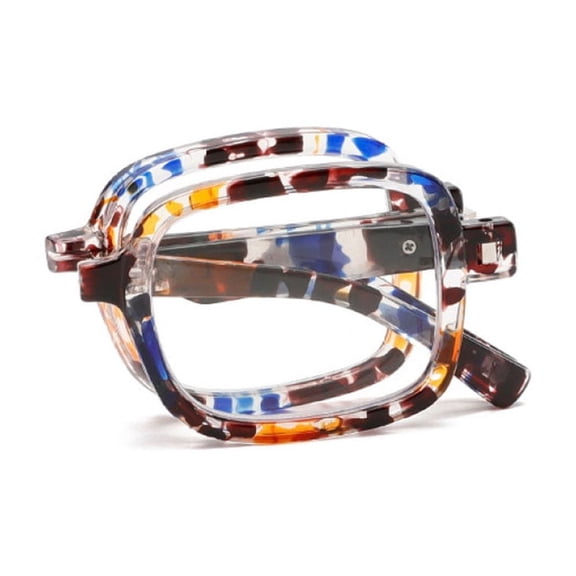 Camouflage Folding Square Anti-blue Light Plastic Reading Glasses 2.00, Comfortable Oversized Spring Hinges Foldable Readers +2.00 Strength With Case