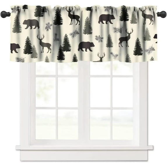 Camouflage Forest Curtain Valances,Rustic Country Bear Deer Pinecone Print Window Valance,Farmhouse Style Short Window Treatments for Bedroom Living Room Kitchen,54x18in