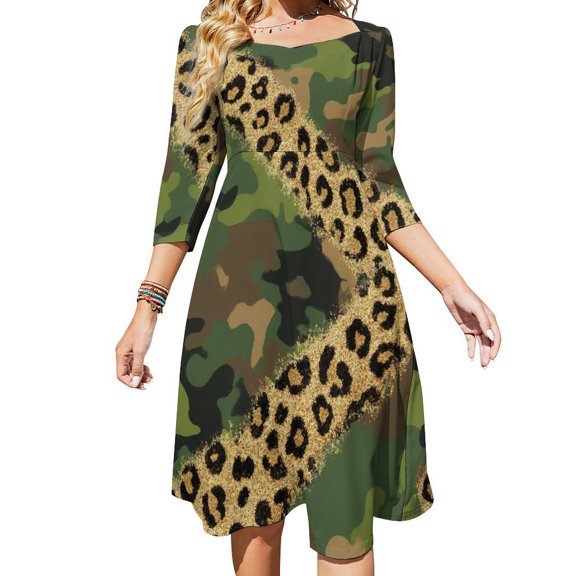 Camouflage Glitter Leopard Print Womens Summer Dress Tie Back A Line Flare Dress