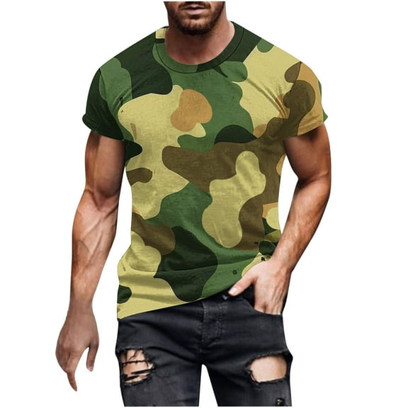 Camouflage Graphic Tees for Big and Tall Mens Short Sleeve T-Shirt Crew Neck Pullover Fashion Loose Blouses Tops
