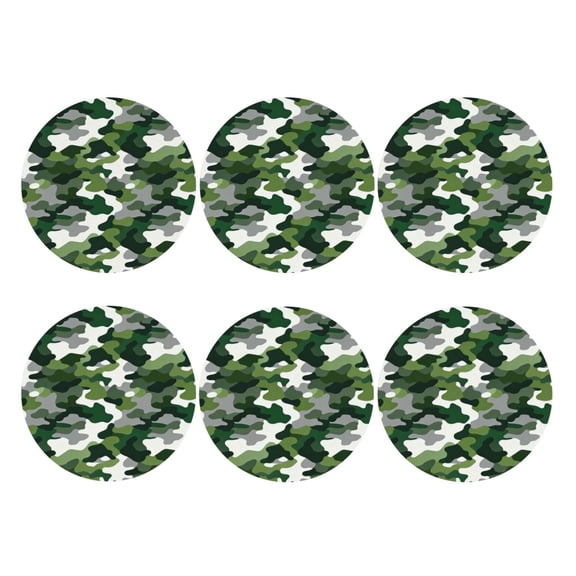 Camouflage Gray Pattern Leather Drinks Coasters Suitable for Various Cups Set of 6 Round Shape