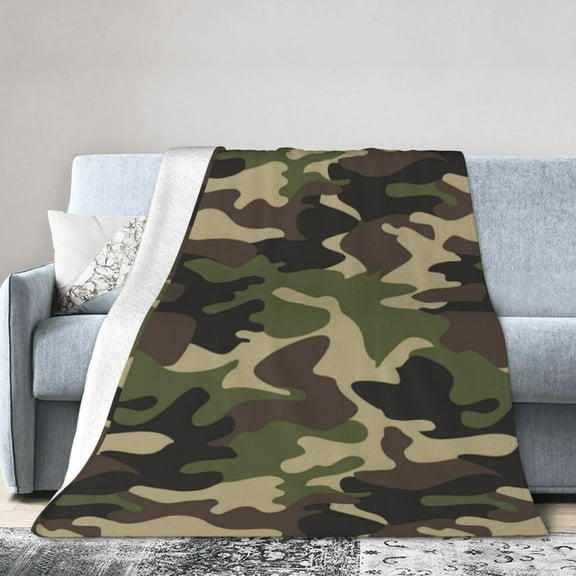 Camouflage Green Blanket Gifts For Kids Adults - Lightweight Throw Blanket For Bedroom Living Room Decor Soft Fuzzy Fleece Cozy Plush Bed Couch 60"X50"