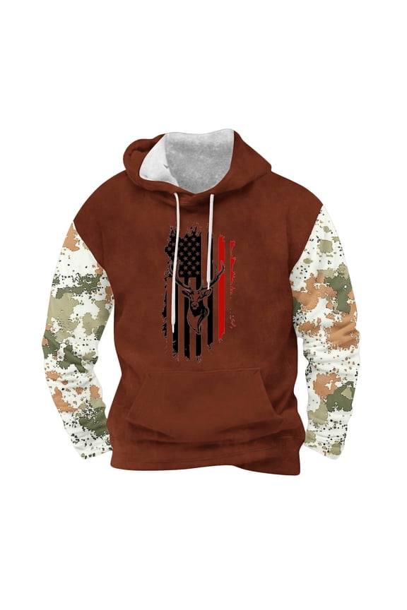 Camouflage Hoodies for Men Loose Hooded Sweatshirt Hoodie Spring Fall Camo Printed Long Sleeve Tops Casual Pullover with Pockets Drawstring Hoody for Sports Running