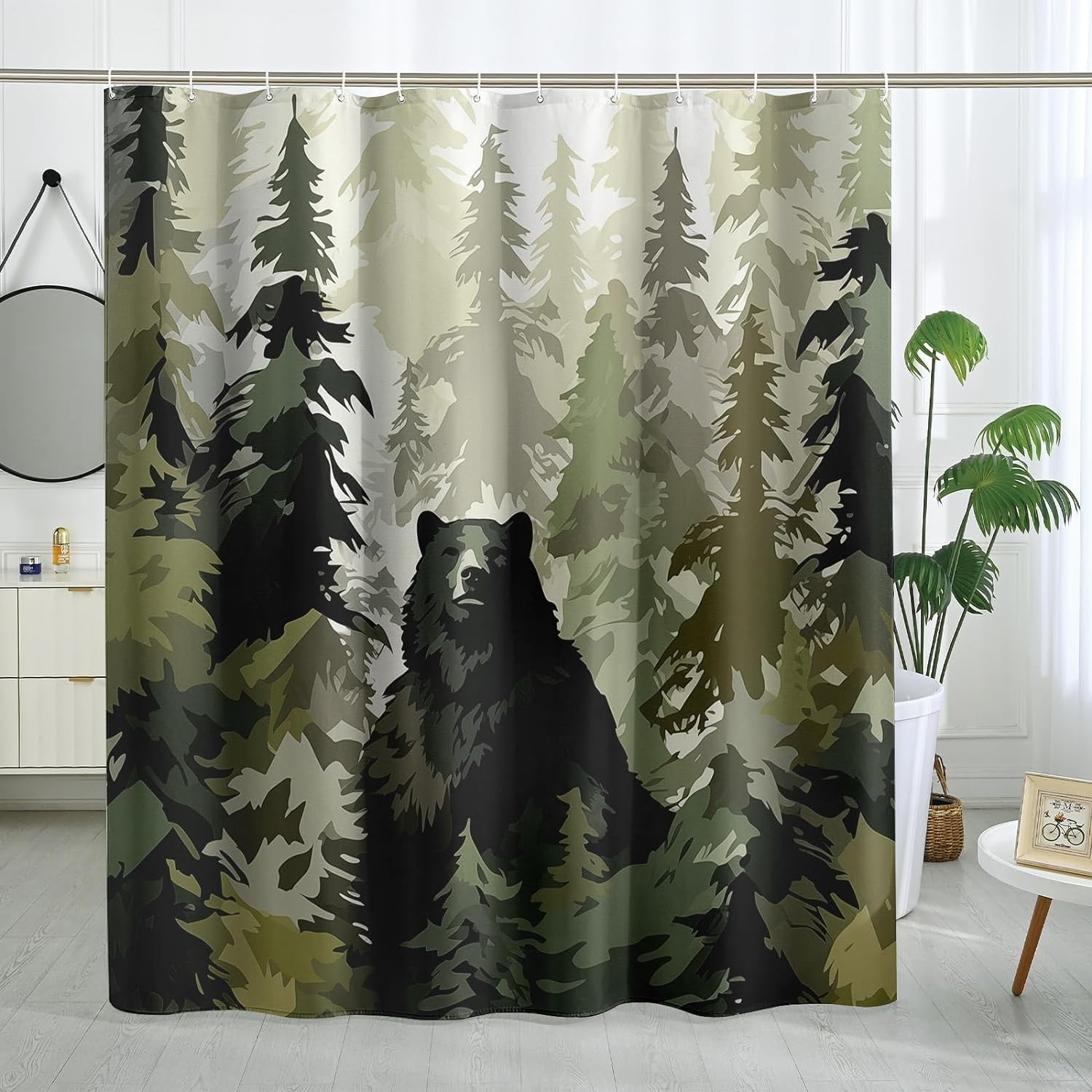 Camouflage Hunting Bear Shower Curtain Camo Forest Shower Curtains