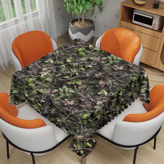 Camouflage Hunting Tablecloth 54x54 Inch Square Leaves Branches Camo Hunting Tablecloths Polyester Table Cloth for Holiday Parties Kitchen Dining Indoor Outdoor