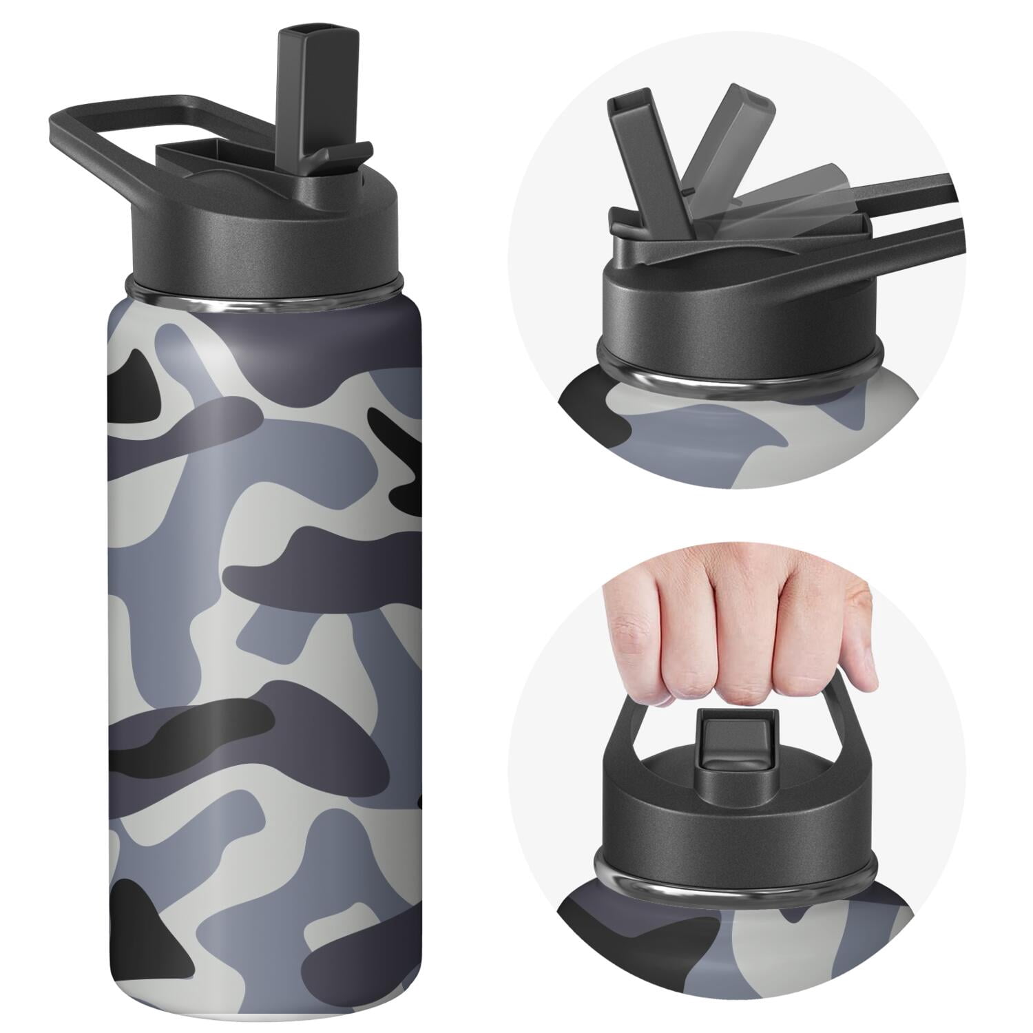 Camouflage Insulated Stainless Steel Water Bottle with Straw & Cleaning Brush – 18 Oz | Leakproof, BPA-Free, 304 Stainless Steel, Wide Mouth, Travel Mug for Car, Gym, Office