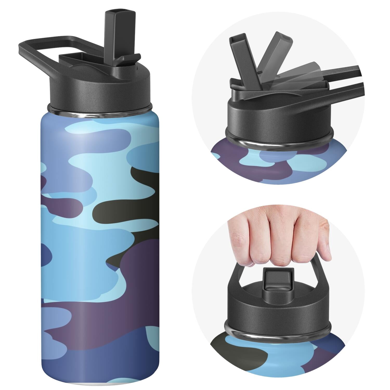 Camouflage Insulated Stainless Steel Water Bottle with Straw & Cleaning Brush – 18/32/40 Oz | Leakproof, BPA-Free, 304 Stainless Steel, Wide Mouth, Travel Mug for Car, Gym, Office