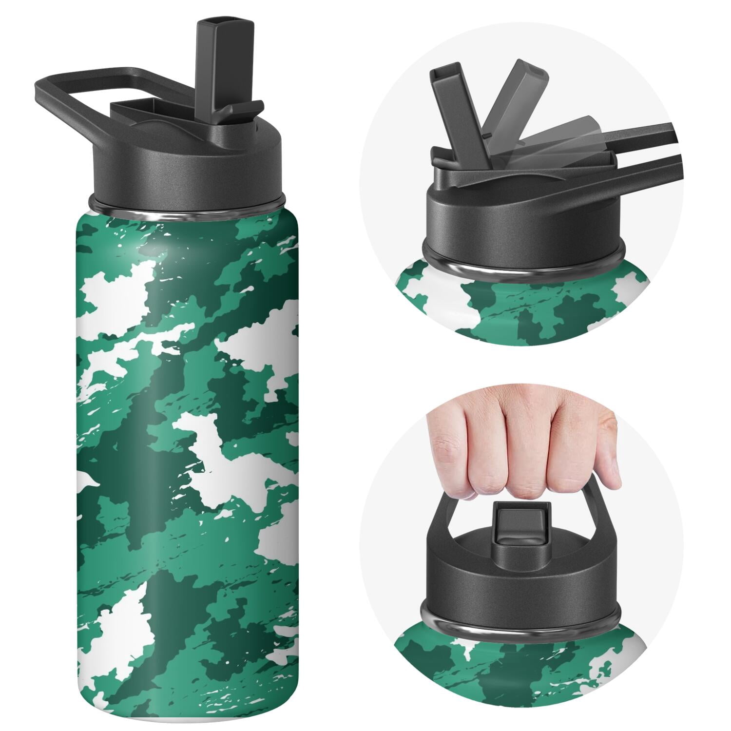 Camouflage Insulated Stainless Steel Water Bottle with Straw & Cleaning Brush – 18/32/40 Oz | Leakproof, BPA-Free, 304 Stainless Steel, Wide Mouth, Travel Mug for Car, Gym, Office