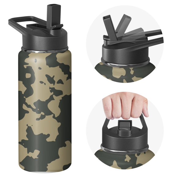 Camouflage Insulated Stainless Steel Water Bottle with Straw & Cleaning Brush – 18 Oz | Leakproof, BPA-Free, 304 Stainless Steel, Wide Mouth, Travel Mug for Car, Gym, Office