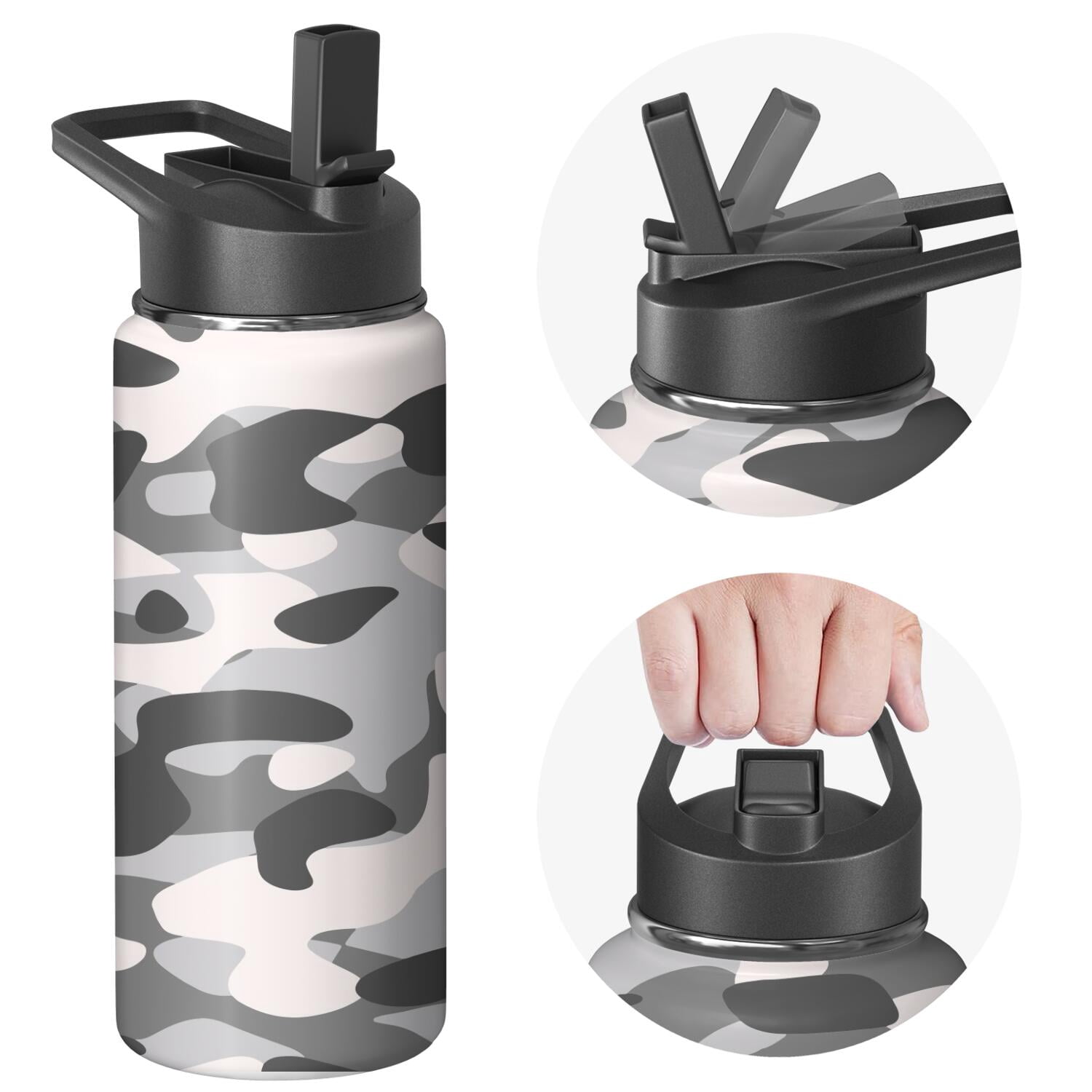 Camouflage Insulated Stainless Steel Water Bottle with Straw & Cleaning Brush – 18/32/40 Oz | Leakproof, BPA-Free, 304 Stainless Steel, Wide Mouth, Travel Mug for Car, Gym, Office