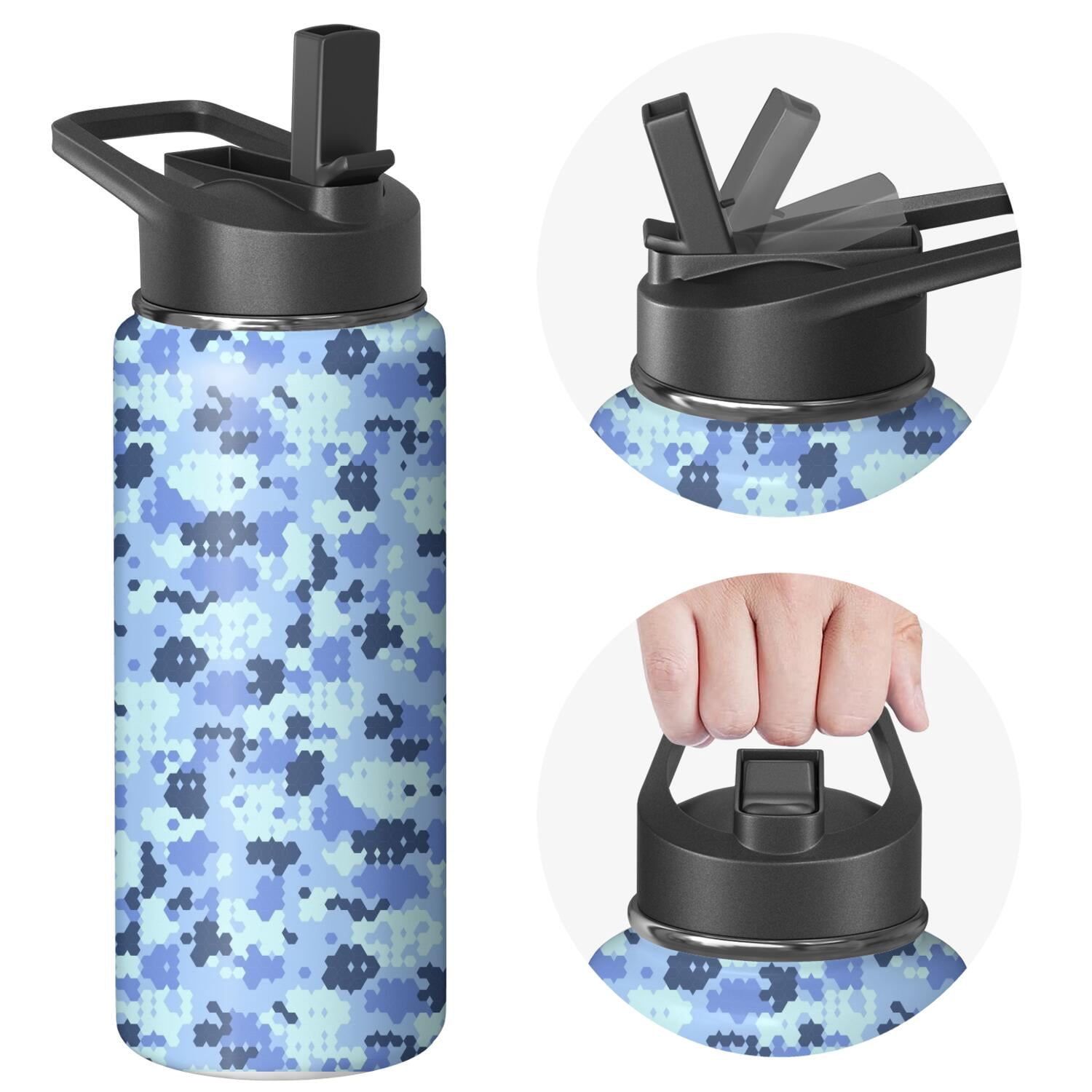 Camouflage Insulated Stainless Steel Water Bottle with Straw & Cleaning Brush – 18 Oz | Leakproof, BPA-Free, 304 Stainless Steel, Wide Mouth, Travel Mug for Car, Gym, Office