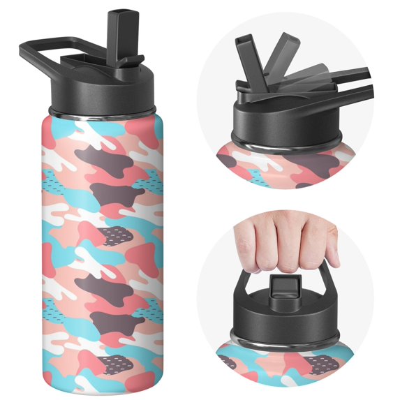 Camouflage Insulated Stainless Steel Water Bottle with Straw & Cleaning Brush – 18 Oz | Leakproof, BPA-Free, 304 Stainless Steel, Wide Mouth, Travel Mug for Car, Gym, Office