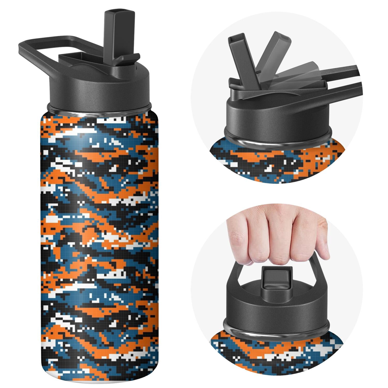 Camouflage Insulated Stainless Steel Water Bottle with Straw & Cleaning Brush – 18 Oz | Leakproof, BPA-Free, 304 Stainless Steel, Wide Mouth, Travel Mug for Car, Gym, Office