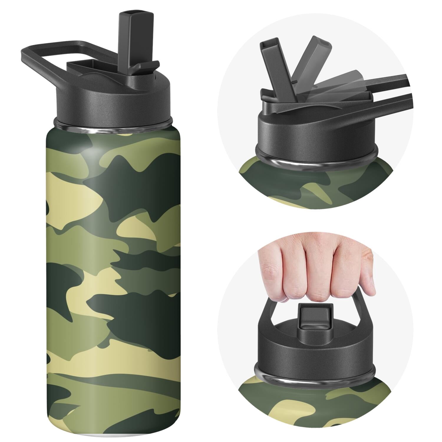 Camouflage Insulated Stainless Steel Water Bottle with Straw & Cleaning Brush – 18/32/40 Oz | Leakproof, BPA-Free, 304 Stainless Steel, Wide Mouth, Travel Mug for Car, Gym, Office