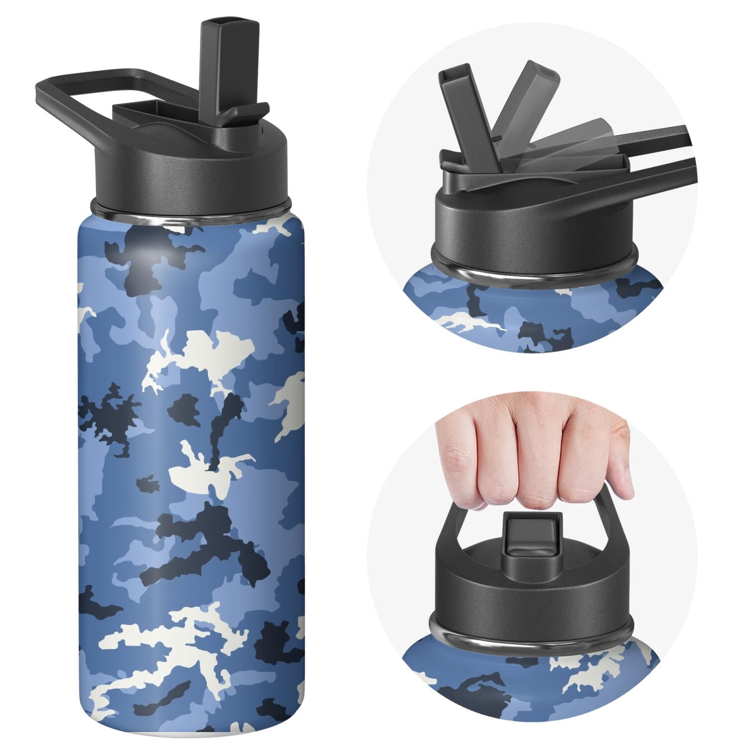 Camouflage Insulated Stainless Steel Water Bottle with Straw & Cleaning Brush – 18/32/40 Oz | Leakproof, BPA-Free, 304 Stainless Steel, Wide Mouth, Travel Mug for Car, Gym, Office