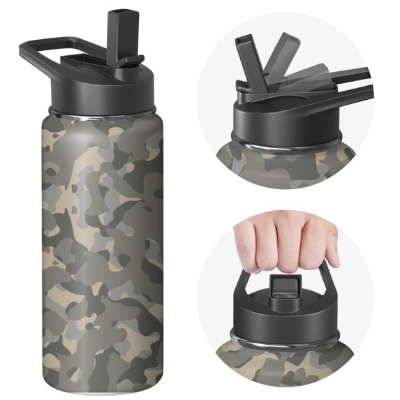 Camouflage Insulated Stainless Steel Water Bottle with Straw & Cleaning Brush – 18 Oz | Leakproof, BPA-Free, 304 Stainless Steel, Wide Mouth, Travel Mug for Car, Gym, Office