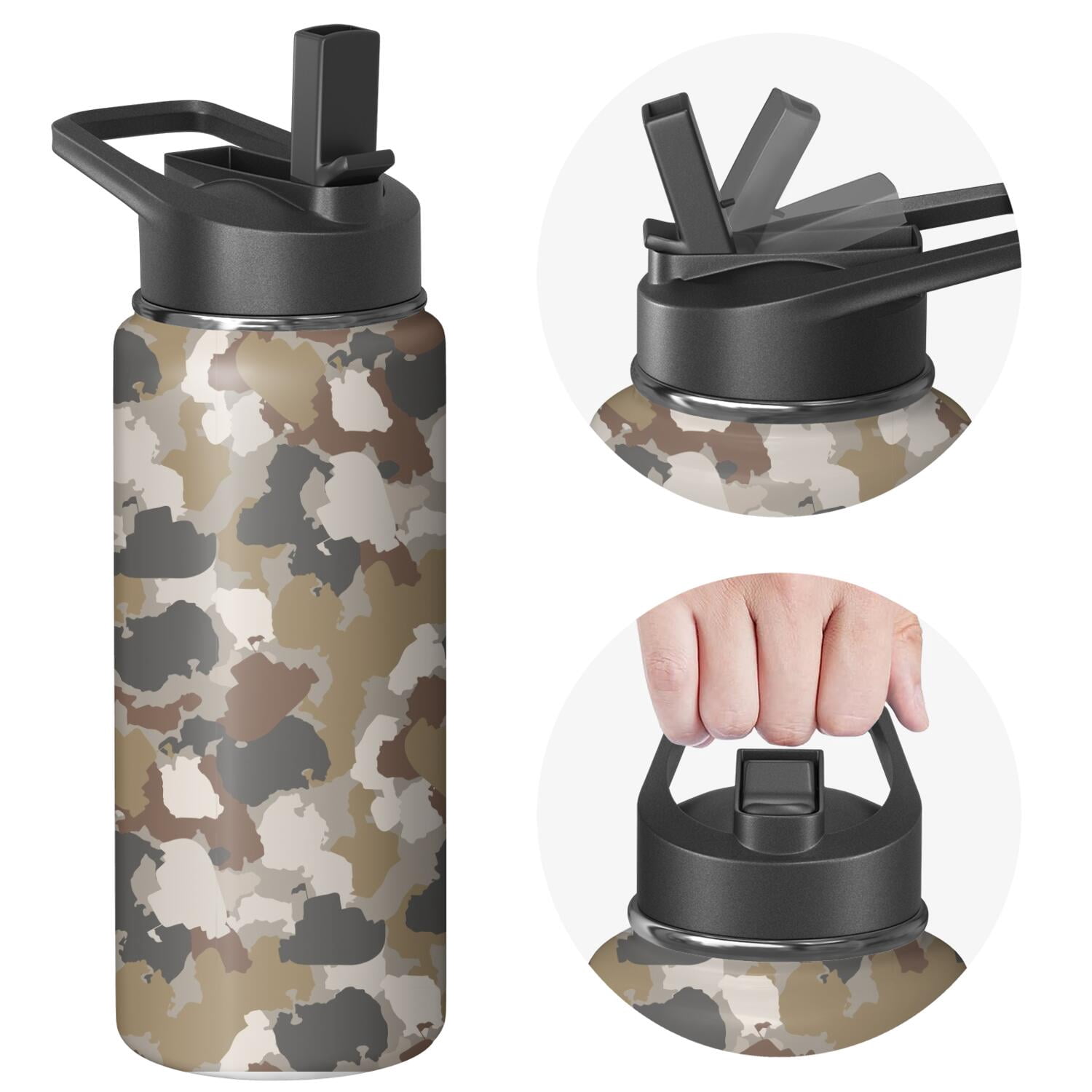 Camouflage Insulated Stainless Steel Water Bottle with Straw & Cleaning Brush – 18/32/40 Oz | Leakproof, BPA-Free, 304 Stainless Steel, Wide Mouth, Travel Mug for Car, Gym, Office