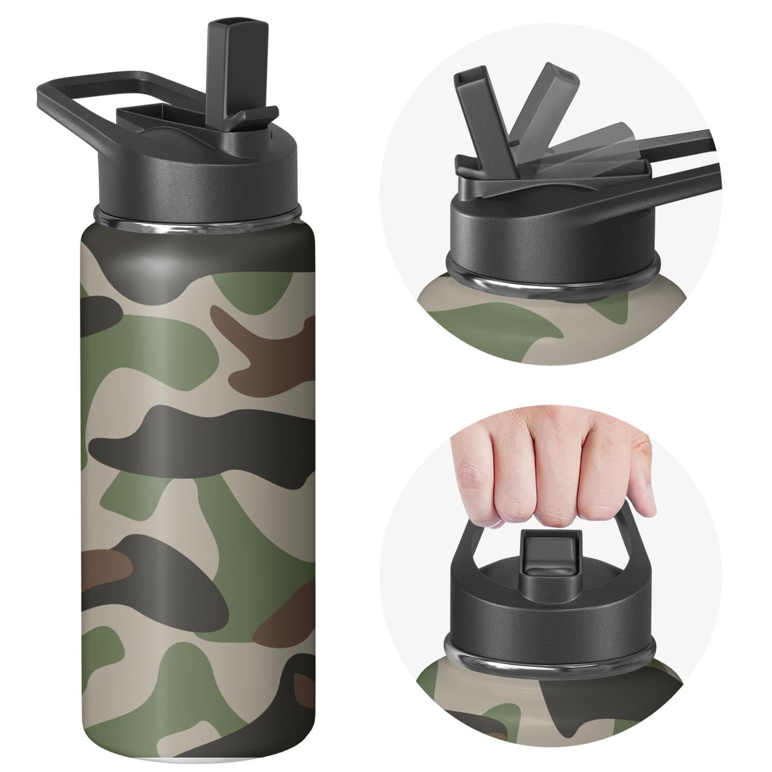 Camouflage Insulated Stainless Steel Water Bottle with Straw & Cleaning Brush – 18/32/40 Oz | Leakproof, BPA-Free, 304 Stainless Steel, Wide Mouth, Travel Mug for Car, Gym, Office