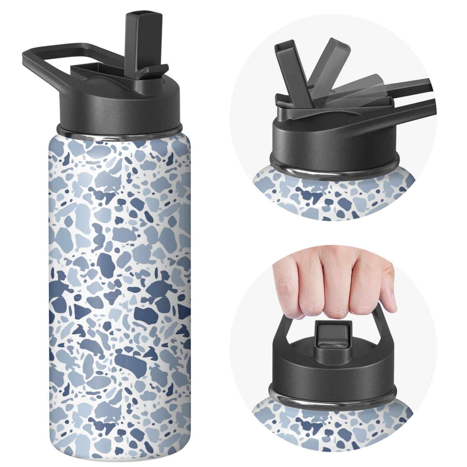 Camouflage Insulated Stainless Steel Water Bottle with Straw & Cleaning Brush – 18/32/40 Oz | Leakproof, BPA-Free, 304 Stainless Steel, Wide Mouth, Travel Mug for Car, Gym, Office