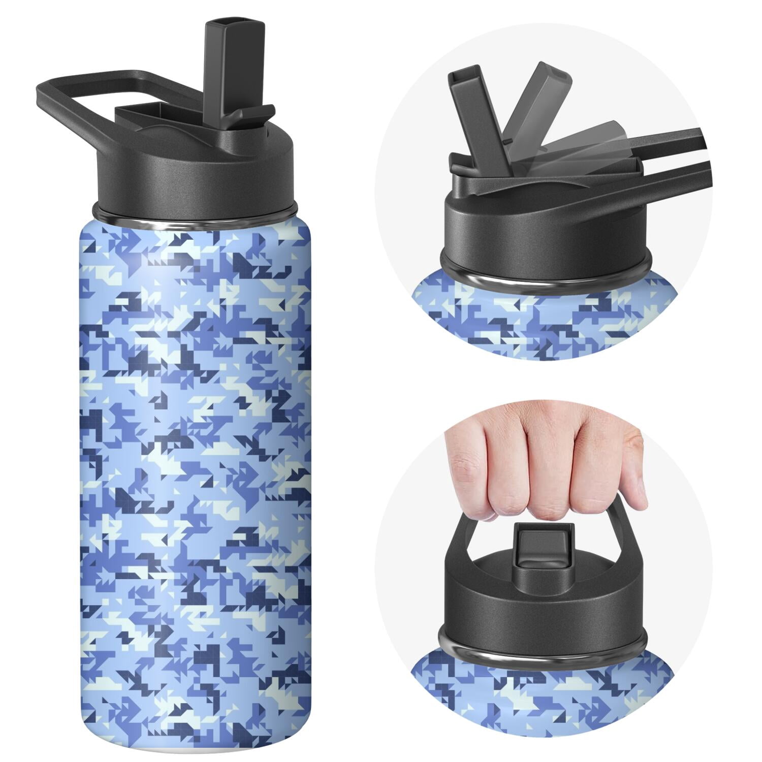 Camouflage Insulated Stainless Steel Water Bottle with Straw & Cleaning Brush – 18/32/40 Oz | Leakproof, BPA-Free, 304 Stainless Steel, Wide Mouth, Travel Mug for Car, Gym, Office