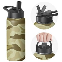 Camouflage Insulated Stainless Steel Water Bottle with Straw & Cleaning Brush – 18/32/40 Oz | Leakproof, BPA-Free, 304 Stainless Steel, Wide Mouth, Travel Mug for Car, Gym, Office
