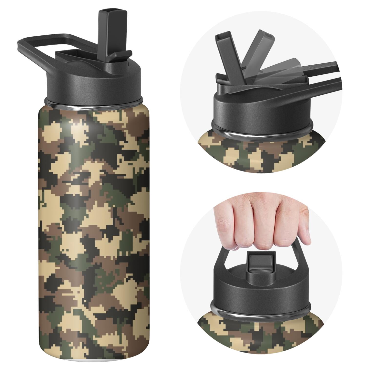 Camouflage Insulated Stainless Steel Water Bottle with Straw & Cleaning Brush – 18/32/40 Oz | Leakproof, BPA-Free, 304 Stainless Steel, Wide Mouth, Travel Mug for Car, Gym, Office