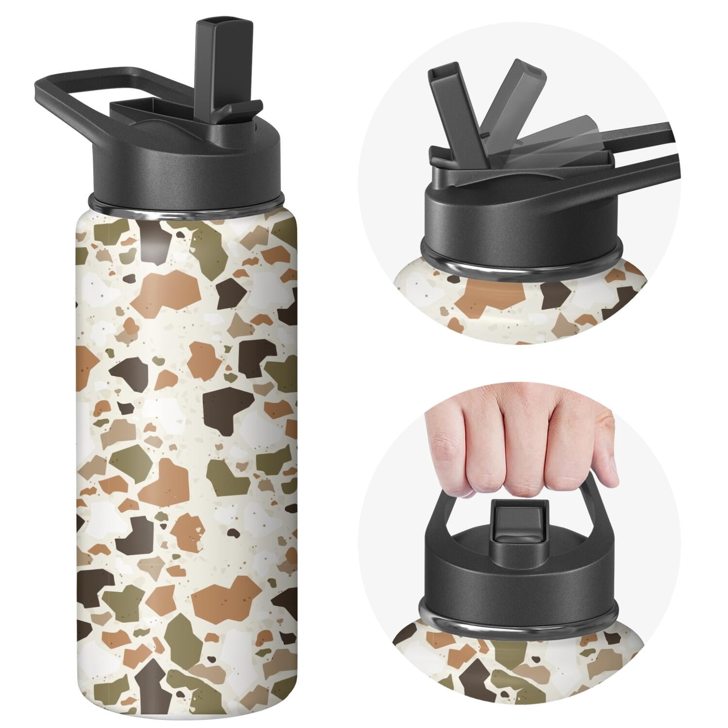 Camouflage Insulated Stainless Steel Water Bottle with Straw & Cleaning Brush – 18 Oz | Leakproof, BPA-Free, 304 Stainless Steel, Wide Mouth, Travel Mug for Car, Gym, Office