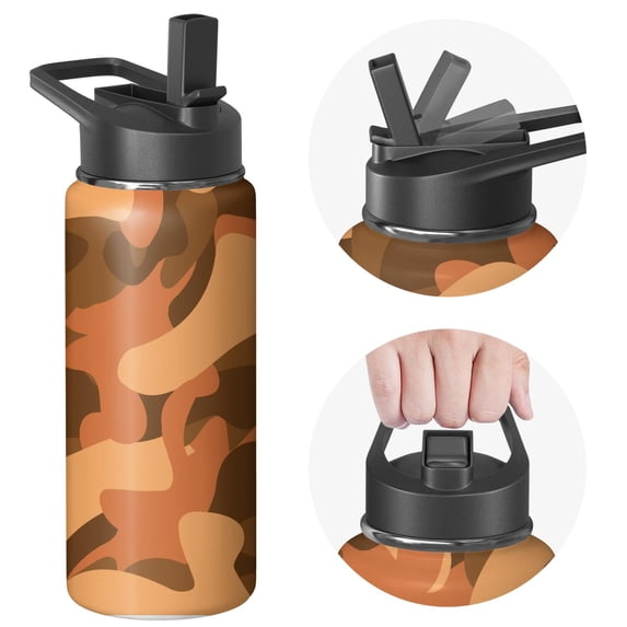 Camouflage Insulated Stainless Steel Water Bottle with Straw & Cleaning Brush – 18 Oz | Leakproof, BPA-Free, 304 Stainless Steel, Wide Mouth, Travel Mug for Car, Gym, Office