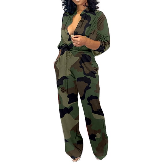 Camouflage Jumpsuits for Women Trendy Wide Leg Solid Rompers, Summer 2025 Parent-child Mother and Daughter Clothing(Camouflage,L)
