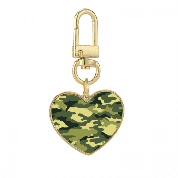 Camouflage Line Art Grain Illustration Pattern Gold Heart Keychain Metal Keyring Holder