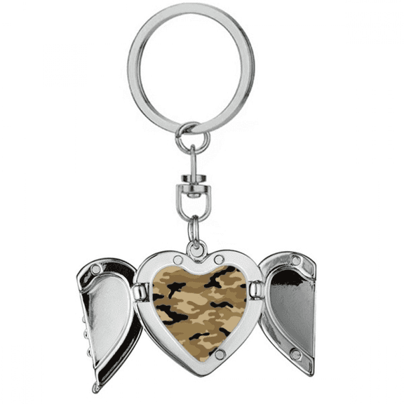 Camouflage Line Art Grain Illustration Pattern Heart Angel Wing Key Chain Holder