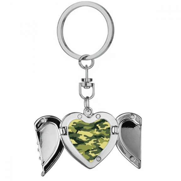 Camouflage Line Art Grain Illustration Pattern Heart Angel Wing Key Chain Holder