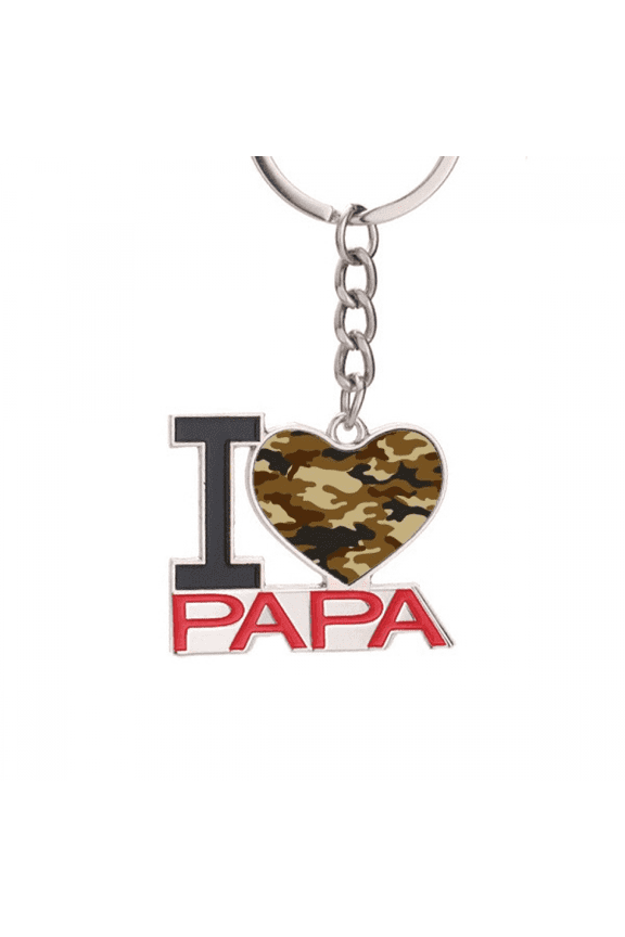 Camouflage Line Art Grain Illustration Pattern Keychain Metal Keyring Holder Love PAPA Father