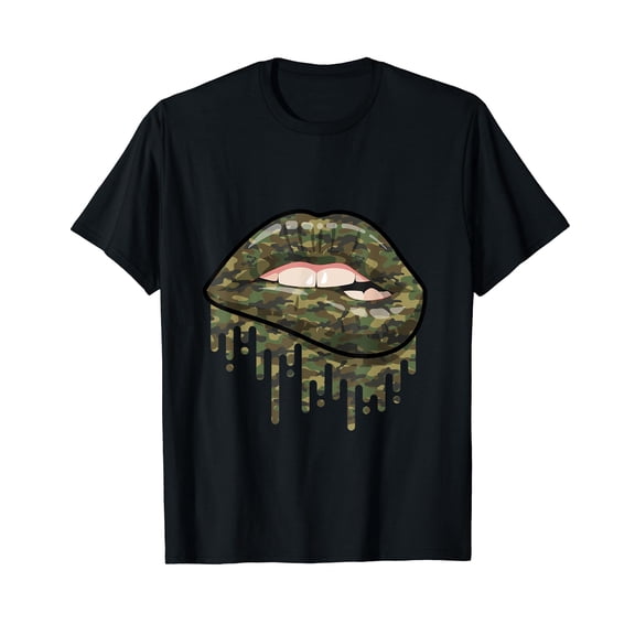 Camouflage Lips Mouth Military Kiss Me Biting Camo Kissing T-Shirt