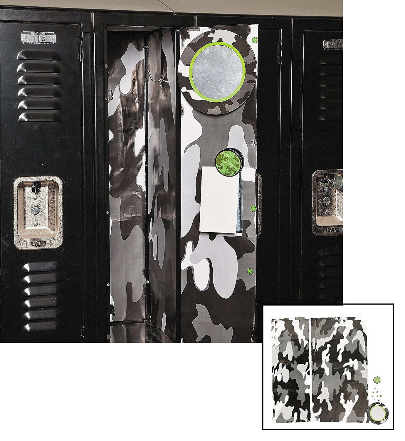 Camouflage Locker Dcor Set (Magnetic Mirror, 2 Panels, 28 Magnets & a Clip Magnet)