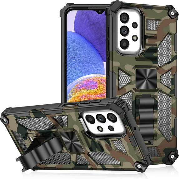 Camouflage Magnetic Kickstand Case for Samsung Galaxy A23 5G/4G, Military Grade Heavy Duty Shockproof Protection Army Camo Phone Cover for Samsung Galaxy A23 MC Army Green